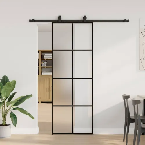 Klizna vrata s priborom crna 76 x 205 cm od ESG stakla - Crna 76 x 205 cm (klizna vodilica od 183 cm) Matirano Cijena