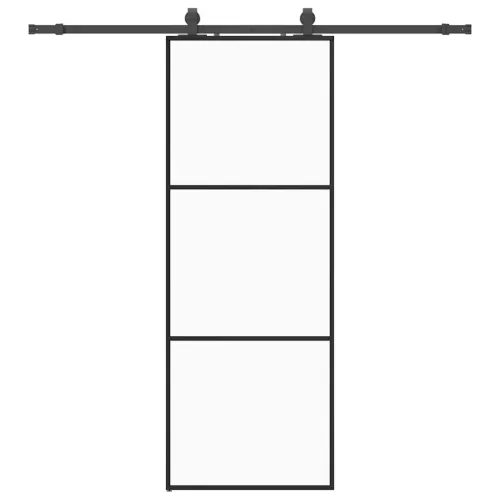 Klizna vrata s priborom crna 76 x 205 cm od ESG stakla - 76 x 205 cm (klizna vodilica od 200 cm) 2 vodoravne šipke Cijena