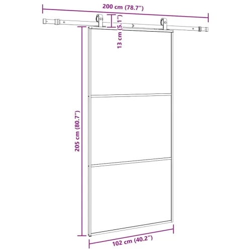 Klizna vrata s priborom crna 102 x 205 cm od ESG stakla - 102 x 205 cm (klizna vodilica od 200 cm) 2 vodoravne šipke Cijena