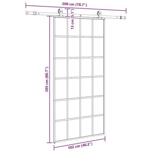 Klizna vrata s priborom crna 102 x 205 cm od ESG stakla - 102 x 205 cm (klizna vodilica od 200 cm) 6 x 4 grids Cijena