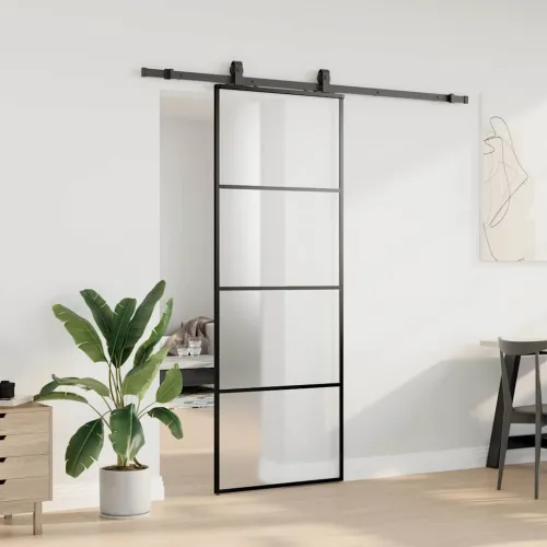 Klizna vrata s priborom crna 76 x 205 cm od ESG stakla - Crna 76 x 205 cm (klizna vodilica od 200 cm) Matirano Cijena