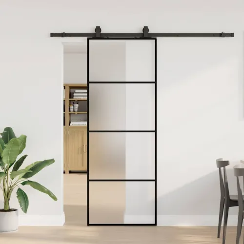 Klizna vrata s priborom crna 76 x 205 cm od ESG stakla - Crna 76 x 205 cm (klizna vodilica od 200 cm) Matirano Cijena