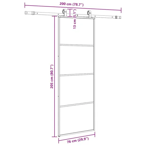 Klizna vrata s priborom crna 76 x 205 cm od ESG stakla - Crna 76 x 205 cm (klizna vodilica od 200 cm) Matirano Cijena