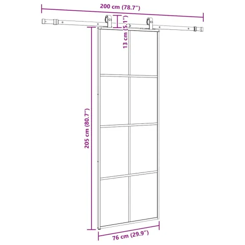 Klizna vrata s priborom crna 76 x 205 cm od ESG stakla - Crna 76 x 205 cm (klizna vodilica od 200 cm) Transparentan Cijena