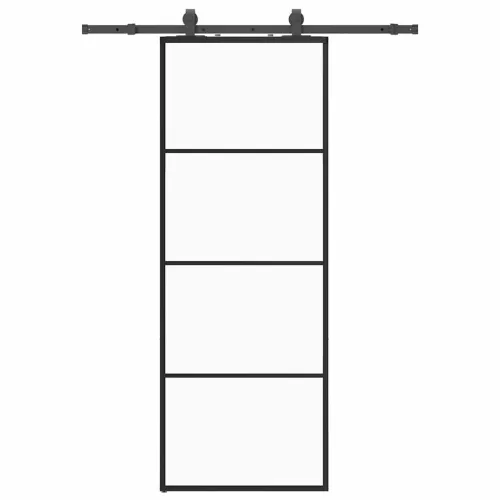 Klizna vrata s priborom crna 76 x 205 cm od ESG stakla - Crna 76 x 205 cm (152.5 cm sliding rail) Transparentan Cijena