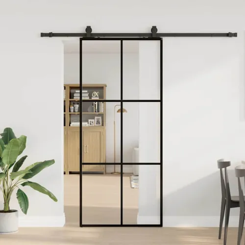 Klizna vrata s priborom crna 90 x 205 cm od ESG stakla - 90 x 205 cm (213 cm sliding rail) 3 x 2 grids Cijena