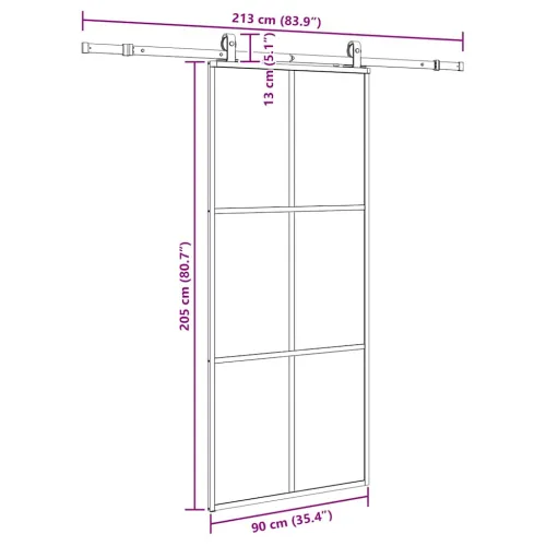 Klizna vrata s priborom crna 90 x 205 cm od ESG stakla - 90 x 205 cm (213 cm sliding rail) 3 x 2 grids Cijena