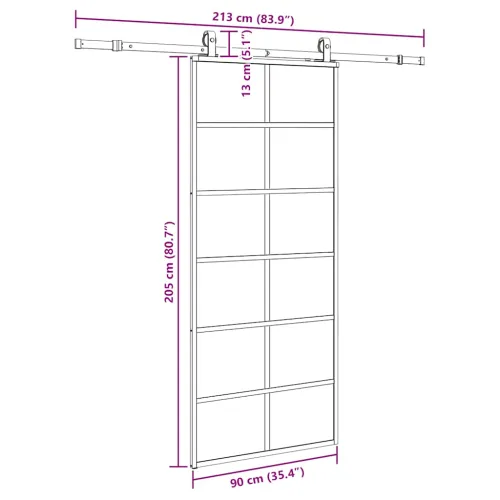 Klizna vrata s priborom crna 90 x 205 cm od ESG stakla - 90 x 205 cm (213 cm sliding rail) 6 x 2 grids Cijena