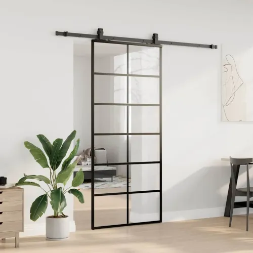 Klizna vrata s priborom crna 90 x 205 cm od ESG stakla - 90 x 205 cm (213 cm sliding rail) 6 x 2 grids Cijena
