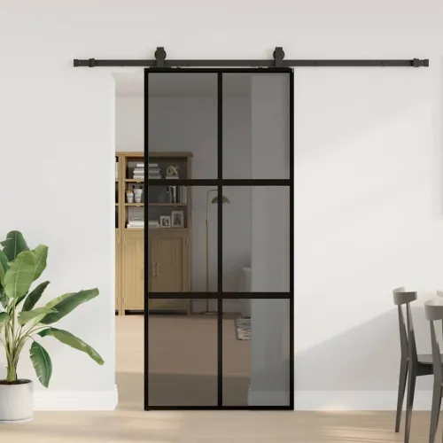 Klizna vrata s priborom crna 90 x 205 cm kaljeno staklo - Crna i tamnoprozirna 90 x 205 cm (213 cm sliding rail) Mreže 4 x 2 Cijena