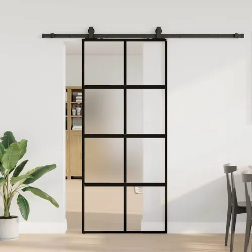 Klizna vrata s priborom crna 90 x 205 cm kaljeno staklo - Black, matt and transparent 90 x 205 cm (213 cm sliding rail) Cijena