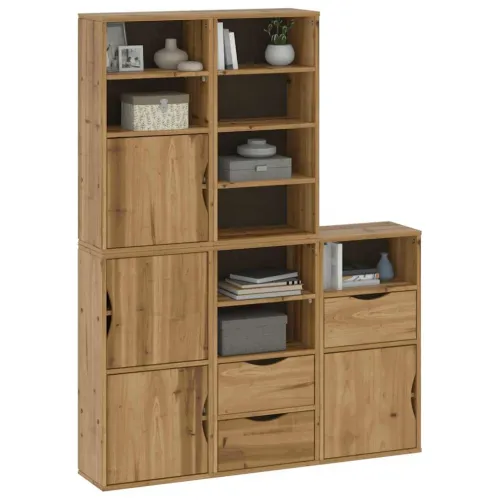 Bočni ormarići 5 kom ODDA 40x24x79 cm puno drvo bor - Prirodna 1 9 polica 3 ladice Prirodna Cijena