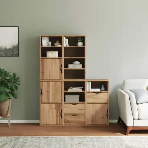 Bočni ormarići 5 kom ODDA 40x24x79 cm puno drvo bor - Prirodna 1 9 polica 3 ladice Prirodna Cijena