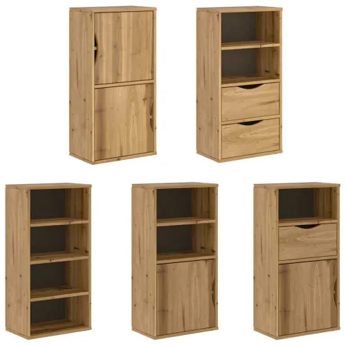Bočni ormarići 5 kom ODDA 40x24x79 cm puno drvo bor - Prirodna 1 9 polica 3 ladice Prirodna Cijena
