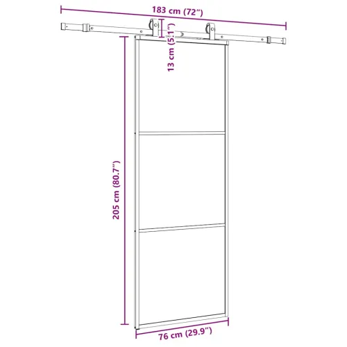 Klizna vrata s priborom crna 76 x 205 cm od ESG stakla - 76 x 205 cm (klizna vodilica od 183 cm) 2 vodoravne šipke Cijena
