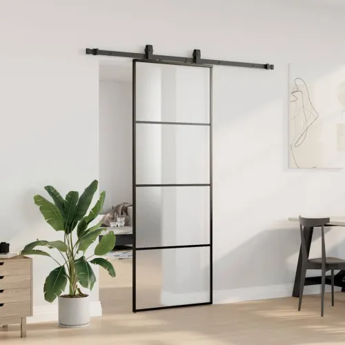 Klizna vrata s priborom crna 76 x 205 cm od ESG stakla - Crna 76 x 205 cm (klizna vodilica od 183 cm) Matirano Cijena