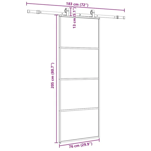 Klizna vrata s priborom crna 76 x 205 cm od ESG stakla - Crna 76 x 205 cm (klizna vodilica od 183 cm) Matirano Cijena