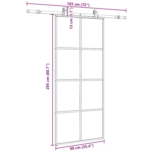 Klizna vrata s priborom crna 90 x 205 cm od ESG stakla - Crna 90 x 205 cm (klizna vodilica od 183 cm) Matirano Cijena