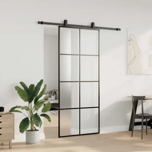 Klizna vrata s priborom crna 90 x 205 cm od ESG stakla - Crna 90 x 205 cm (klizna vodilica od 183 cm) Matirano Cijena