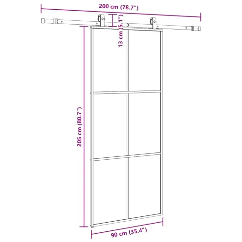 Klizna vrata s priborom crna 90 x 205 cm od ESG stakla - 90 x 205 cm (klizna vodilica od 200 cm) 3 x 2 grids Cijena