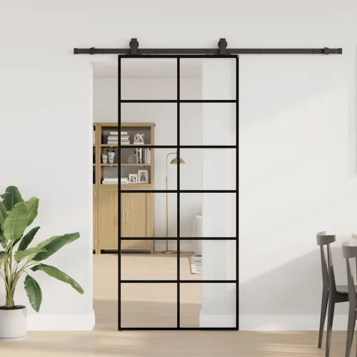 Klizna vrata s priborom crna 90 x 205 cm od ESG stakla - 90 x 205 cm (klizna vodilica od 200 cm) 6 x 2 grids Cijena
