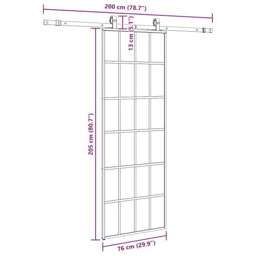 Klizna vrata s priborom crna 76 x 205 cm od ESG stakla - 76 x 205 cm (klizna vodilica od 200 cm) 6 x 4 grids Cijena