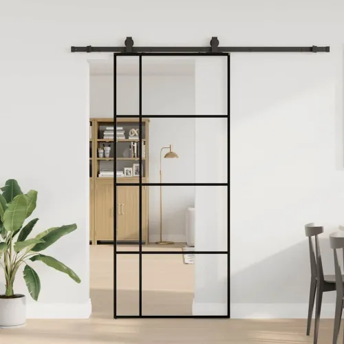 Klizna vrata s priborom crna 90 x 205 cm od ESG stakla - 90 x 205 cm (klizna vodilica od 200 cm) Transparentan Cijena