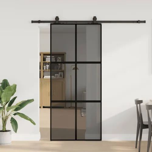 Klizna vrata s priborom crna 90 x 205 cm kaljeno staklo - Crna i tamnoprozirna 90 x 205 cm (klizna vodilica od 200 cm) Mreže 4 x Cijena
