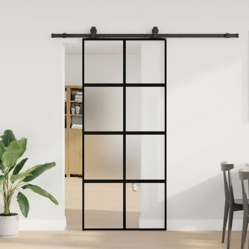 Klizna vrata s priborom crna 90 x 205 cm kaljeno staklo - Crna i mat 90 x 205 cm (klizna vodilica od 200 cm) Matirano Cijena