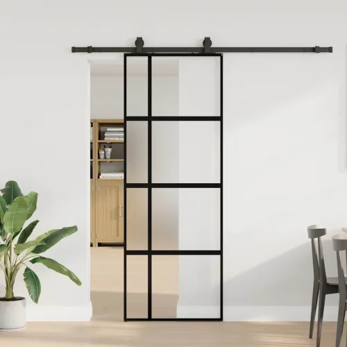 Klizna vrata s priborom crna 76 x 205 cm kaljeno staklo - 76 x 205 cm (klizna vodilica od 200 cm) Cijena