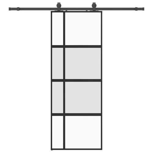 Klizna vrata s priborom crna 76 x 205 cm kaljeno staklo - 76 x 205 cm (klizna vodilica od 200 cm) Cijena