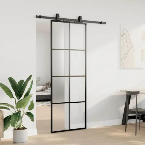 Klizna vrata s priborom crna 76 x 205 cm od ESG stakla - Crna 76 x 205 cm (152.5 cm sliding rail) Matirano Cijena