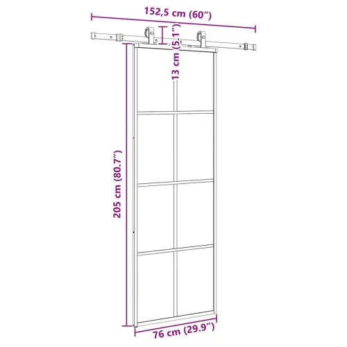 Klizna vrata s priborom crna 76 x 205 cm od ESG stakla - Crna 76 x 205 cm (152.5 cm sliding rail) Matirano Cijena