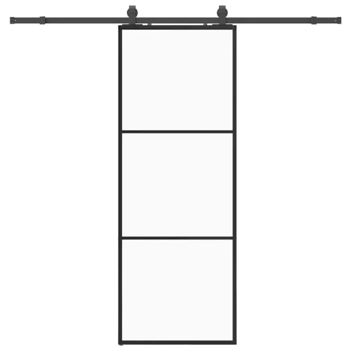 Klizna vrata s priborom crna 76 x 205 cm od ESG stakla - 76 x 205 cm (213 cm sliding rail) 2 vodoravne šipke Cijena