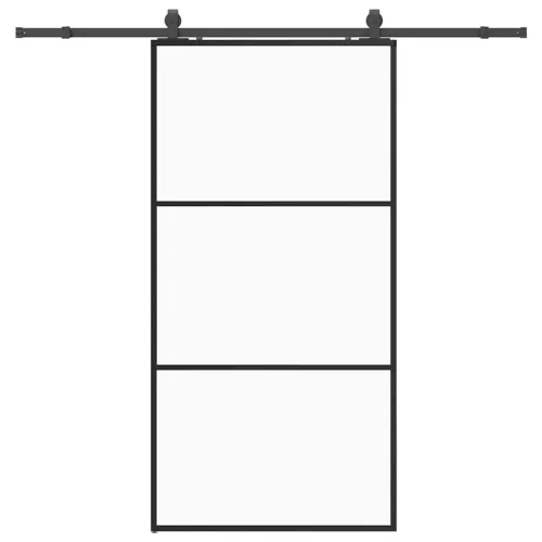 Klizna vrata s priborom crna 102 x 205 cm od ESG stakla - 102 x 205 cm (213 cm sliding rail) 2 vodoravne šipke Cijena