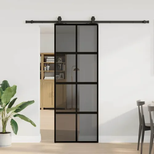 Klizna vrata s priborom crna 76 x 205 cm kaljeno staklo - Crna i tamnoprozirna 76 x 205 cm (213 cm sliding rail) Cijena