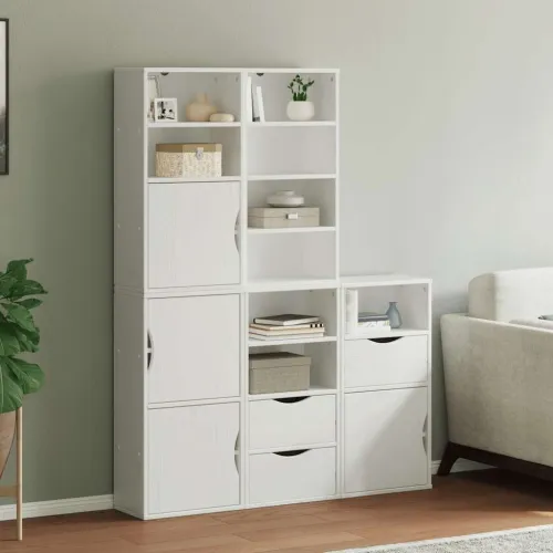 Bočni ormarići 5 kom ODDA bijeli 40x24x79 cm puno drvo bor - Bijela 1 9 polica 3 ladice Bijela Cijena