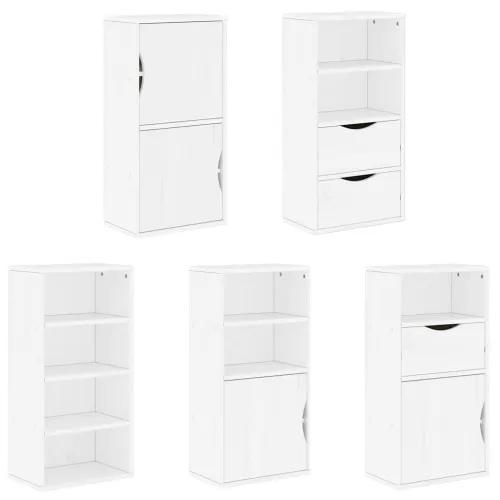 Bočni ormarići 5 kom ODDA bijeli 40x24x79 cm puno drvo bor - Bijela 1 9 polica 3 ladice Bijela Cijena