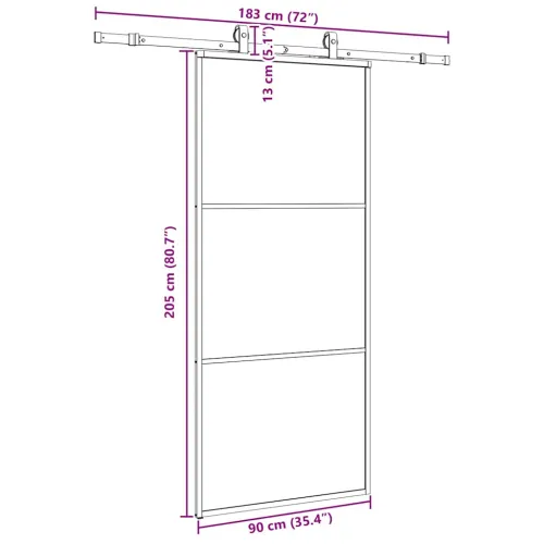 Klizna vrata s priborom crna 90 x 205 cm od ESG stakla - 90 x 205 cm (klizna vodilica od 183 cm) 2 vodoravne šipke Cijena