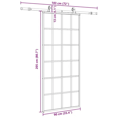 Klizna vrata s priborom crna 90 x 205 cm od ESG stakla - 90 x 205 cm (klizna vodilica od 183 cm) 6 x 4 grids Cijena