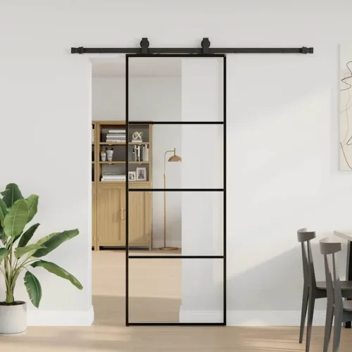 Klizna vrata s priborom crna 76 x 205 cm od ESG stakla - Crna 76 x 205 cm (klizna vodilica od 183 cm) Transparentan Cijena