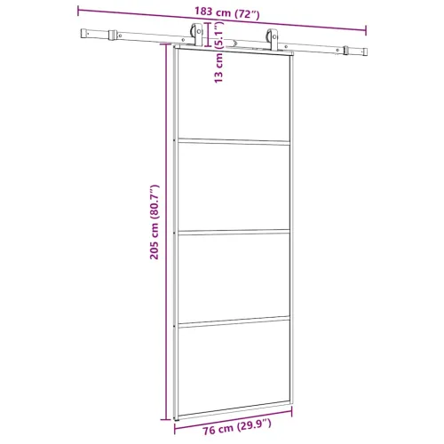 Klizna vrata s priborom crna 76 x 205 cm od ESG stakla - Crna 76 x 205 cm (klizna vodilica od 183 cm) Transparentan Cijena