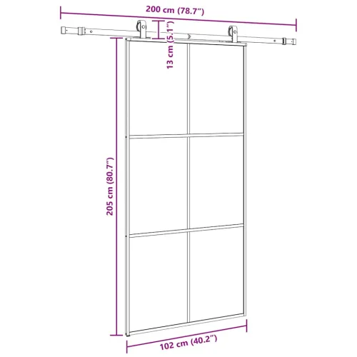 Klizna vrata s priborom crna 102 x 205 cm od ESG stakla - 102 x 205 cm (klizna vodilica od 200 cm) 3 x 2 grids Cijena