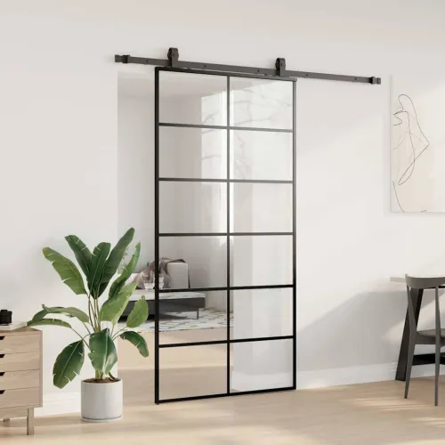 Klizna vrata s priborom crna 102 x 205 cm od ESG stakla - 102 x 205 cm (klizna vodilica od 200 cm) 6 x 2 grids Cijena