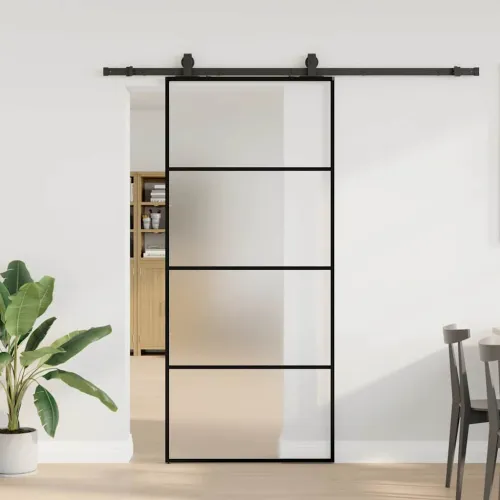 Klizna vrata s priborom crna 90 x 205 cm od ESG stakla - Crna 90 x 205 cm (klizna vodilica od 200 cm) Matirano Cijena