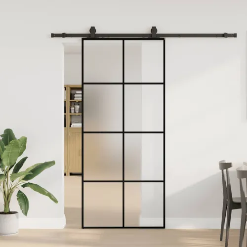Klizna vrata s priborom crna 90 x 205 cm od ESG stakla - Crna 90 x 205 cm (klizna vodilica od 200 cm) Matirano Cijena