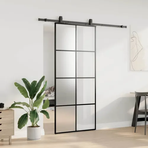 Klizna vrata s priborom crna 90 x 205 cm od ESG stakla - Crna 90 x 205 cm (klizna vodilica od 200 cm) Matirano Cijena