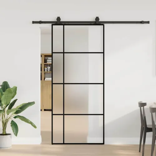 Klizna vrata s priborom crna 90 x 205 cm od ESG stakla - Crna 90 x 205 cm (klizna vodilica od 200 cm) 1 Matirano Cijena