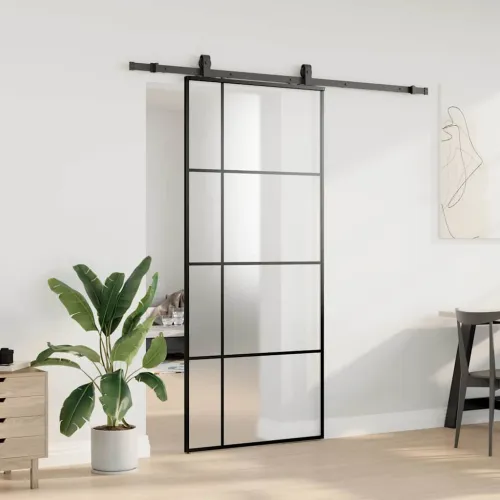 Klizna vrata s priborom crna 90 x 205 cm od ESG stakla - 90 x 205 cm (klizna vodilica od 200 cm) Matirano Cijena