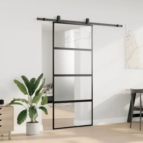 Klizna vrata s priborom crna 90 x 205 cm kaljeno staklo - Crna i mat 90 x 205 cm (klizna vodilica od 200 cm) Matirano Cijena